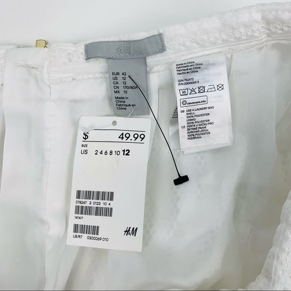 H&M Lace Skirt White Bohemian Mesh A Line Size 12 - Picture 8 of 10